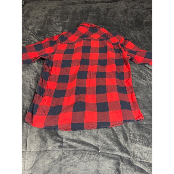 Mens‎ jnco Red and Navy Blue Plaid Flannel Long Sleeve Button Up Shirt - Picture 6 of 7